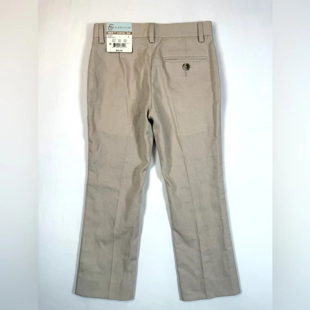 NWT CLASS CLUB Boys Khaki Dress‎ Pants Modern Fit Adjustable Waist Size 4 NEW